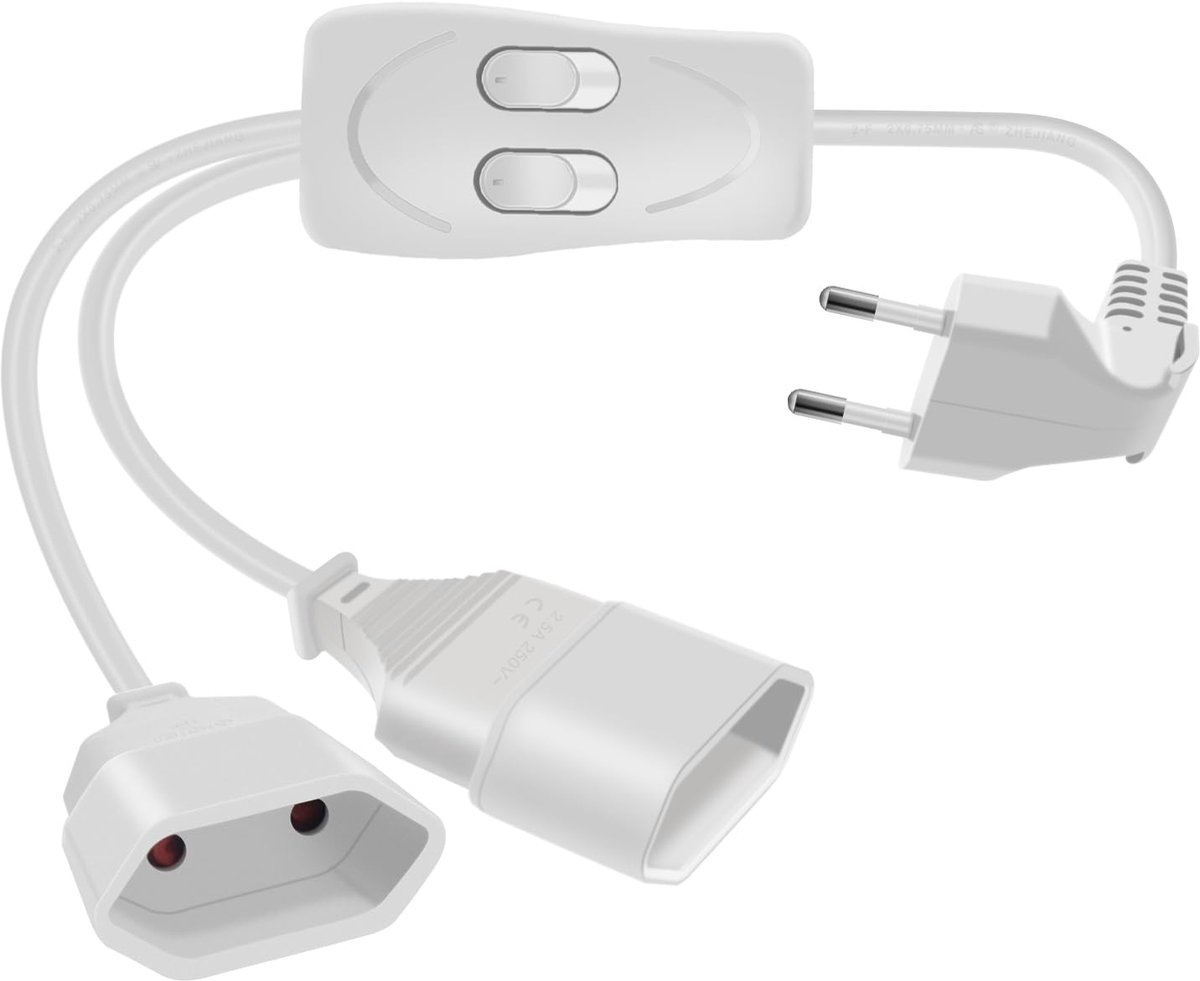 Verlengsnoer met dubbel Euro-stopcontact 0,5 m - wit - 2,5 A 250 V - ideaal voor huishoudelijke apparaten - ShopVlot
