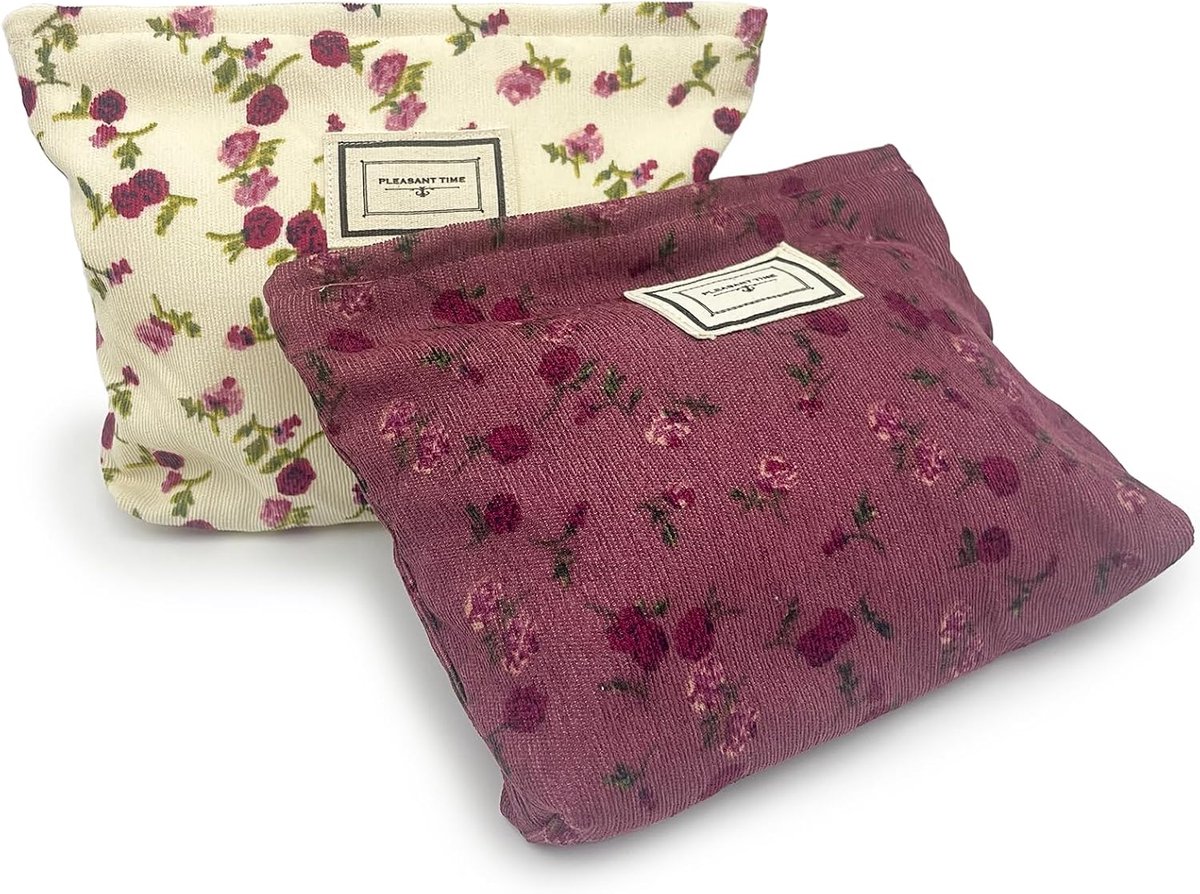 Make-uptas set van 2 - rozenbloemendesign - met ritssluiting - ideaal voor reizen - ShopVlot