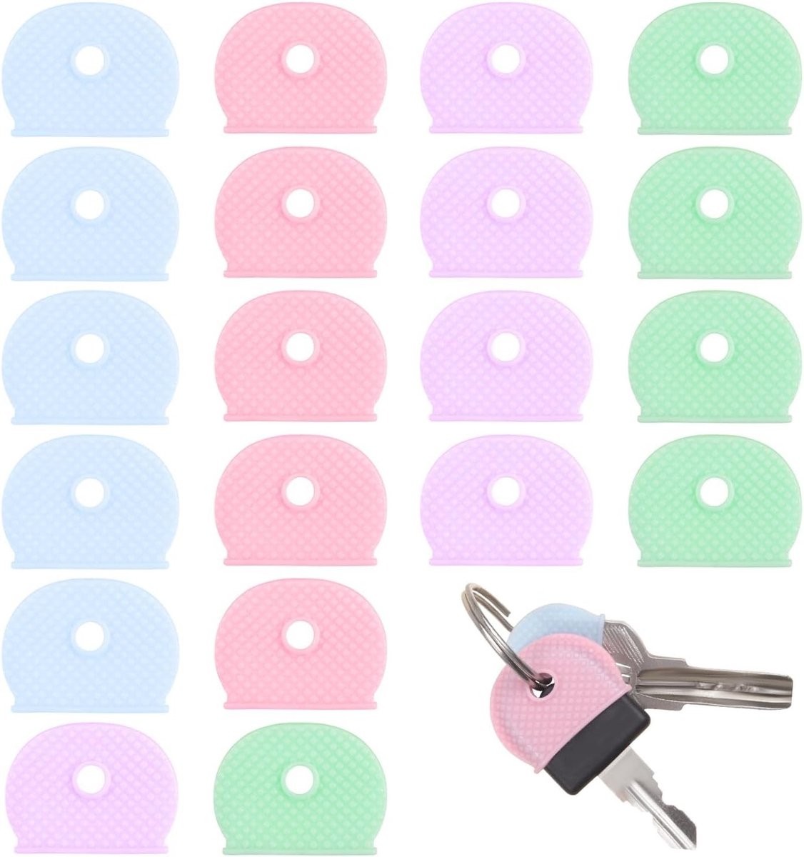 Set van 20 Sleutelhulsjes, Sleuteltoppers, Labels voor Sleutelidentificatie, Flexibele Gekleurde Sleutelcapsules voor Eenvoudige Herkenning en Organisatie van Sleutels