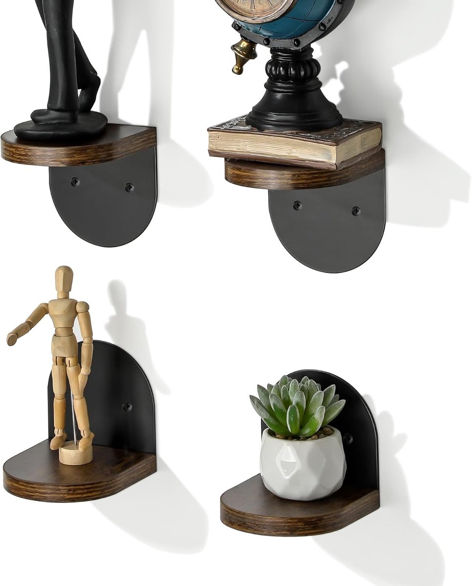 4-delige zwevende houten plankenset, wandplank voor decoratie, zwarte wandplank voor woonkamer en slaapkamer