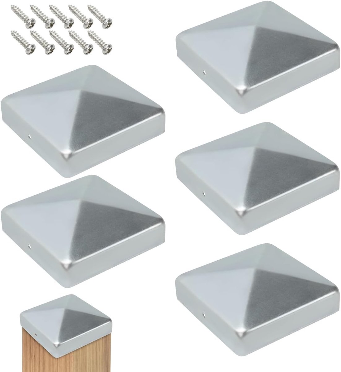 Piramidevormige Post Caps 9.2 x 9.2 cm, Set van 10, Gegalvaniseerd Metaal, Bescherming voor Houten Palen en Tuinhekken