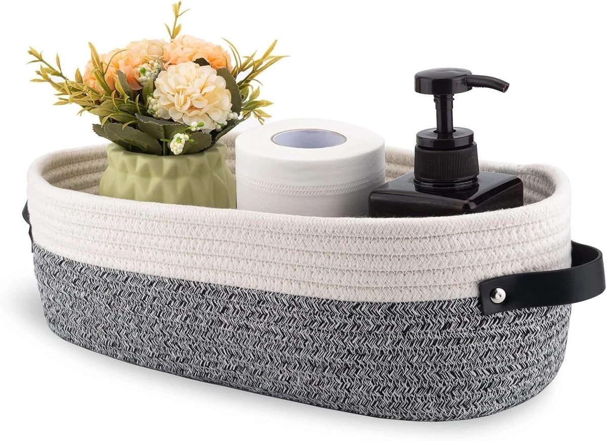 Multifunctionele Opbergmand van Gevlochten Katoen, 13 x 15 x 10 cm, Ideaal voor Badkamer, Slaapkamer en Woonkamer, Stijlvol en Ruimtebesparend