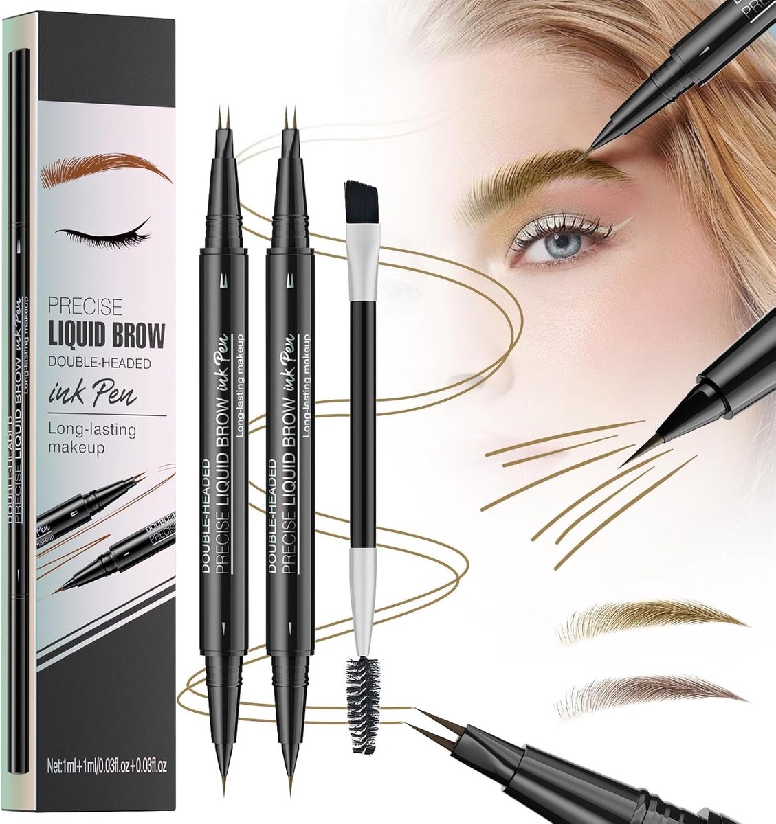 Professionele Microblading Oogbrauwpen Set van 2, Waterdicht en Langdurige Natuurlijke Look, Donkerbruin en Lichtbruin