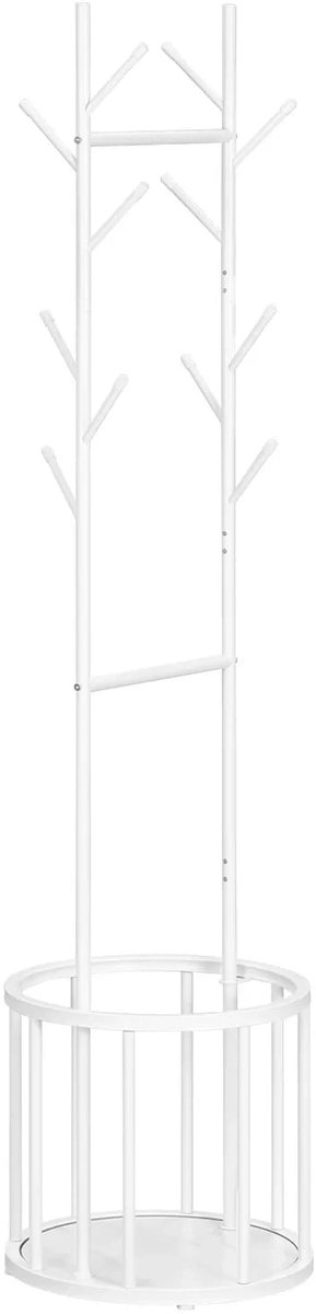 Kapstok Wit - Garderobestandaard met opbergmand - 12 haken, ruimtebesparend - B 41 x D 41 x H 175 cm