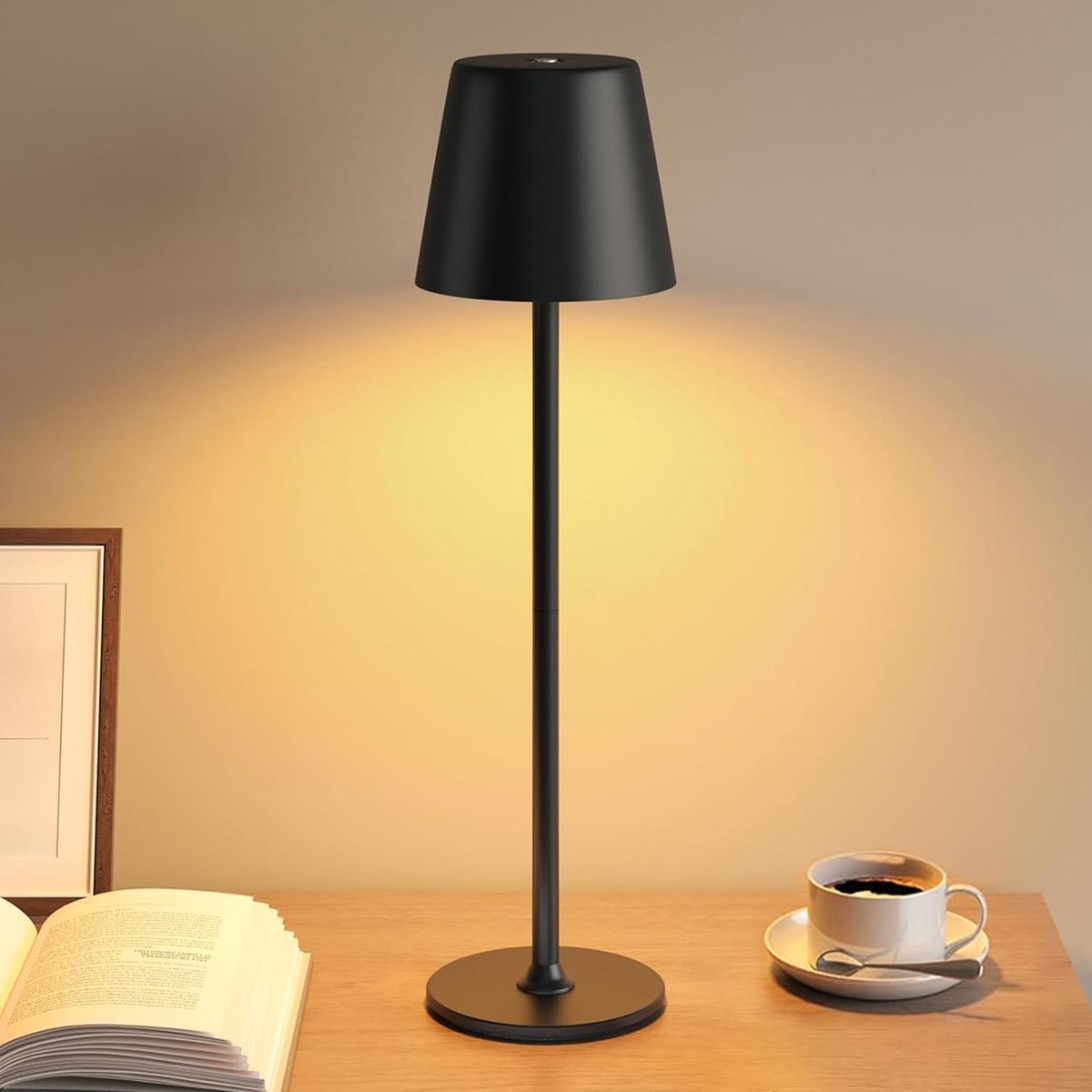 Casalora Tafellamp Oplaadbaar – LED Bureaulamp Draadloos – Moderne Touch Lamp – Industrieel - Nachtlamp Slaapkamer & Woonkamer – 36.5 cm – Zwart