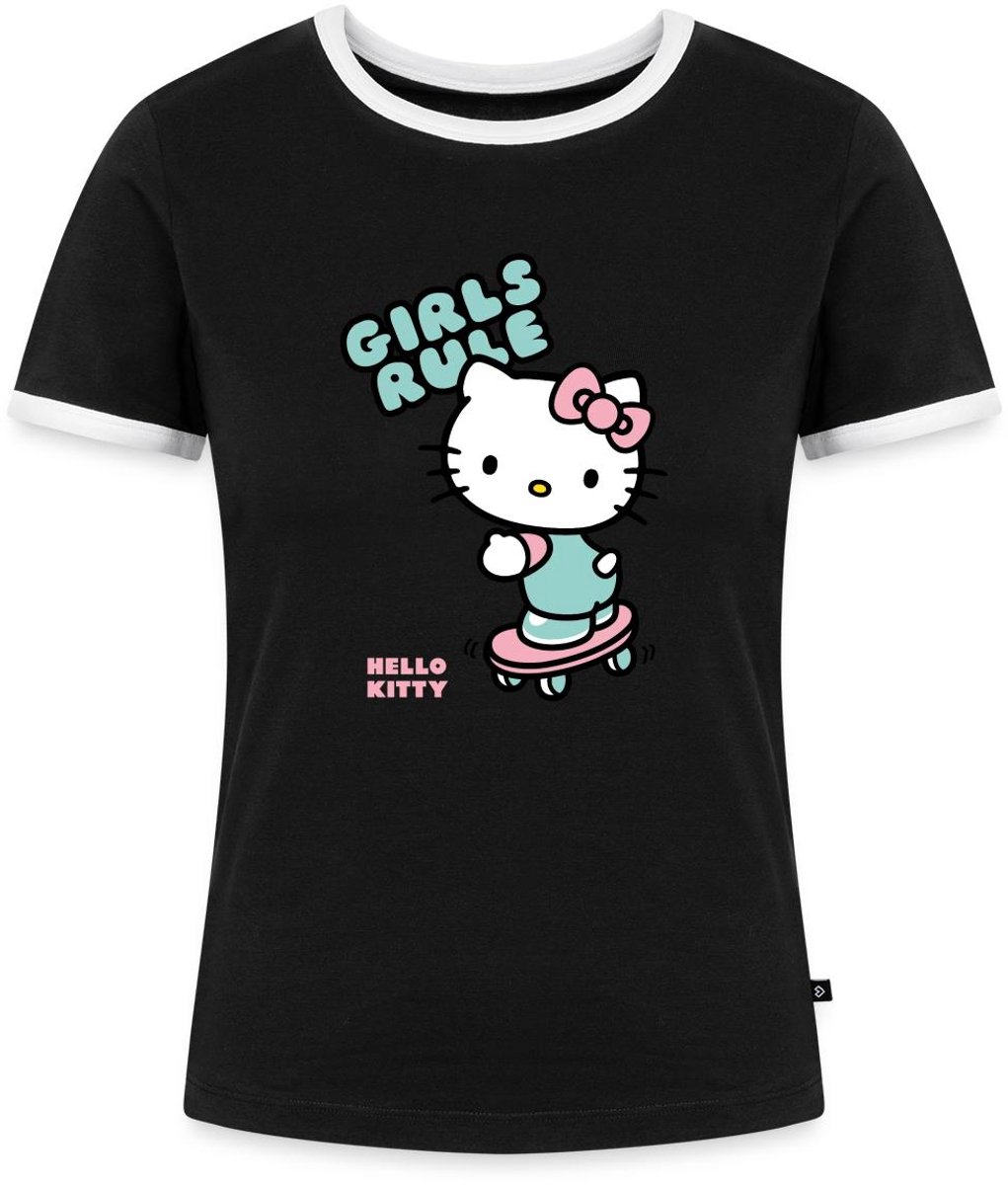 Hello Kitty Op Een Skateboard Met Girls Rules Vrouwen Contrast Shirt