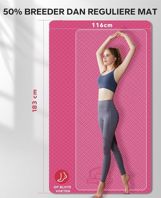 Grote Yoga Mat - Sportmat Fitnessmat - Thuis Training - Dubbelzijdig Antislip - 183x122cm - Roze — afbeelding 2