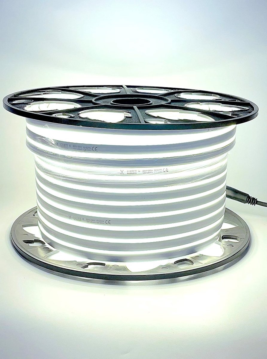 LED neon flex strip 50m - koud wit 6500K - dimbaar - waterdicht voor buiten en binnen - ShopVlot