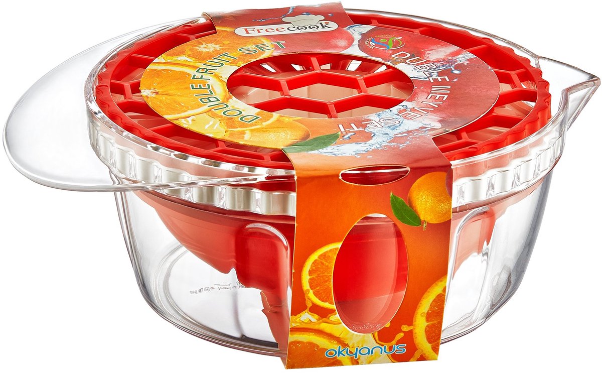 Granaatappel Ontpitter met Citruspers – Handmatige Sinaasappelpers en Citroenpers – Opvangkan met Schenktuit – 700 ml – Rood