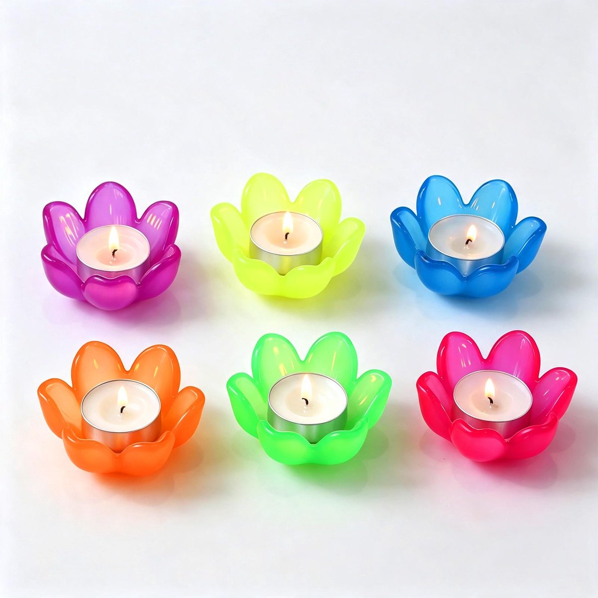 Theelicht Kaarsenhouder Set - Glazen Lotusvorm - 6 Stuks - Perfect voor Diwali Decoratie - ShopVlot