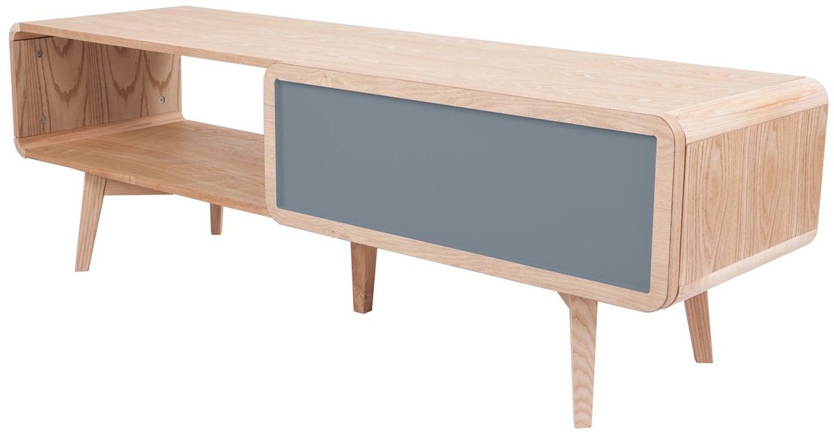 Padiro tv-meubel 140 x 40 x 45 cm - essen en grijs - MDF met essenhoutfineer - massief houten poten naturel