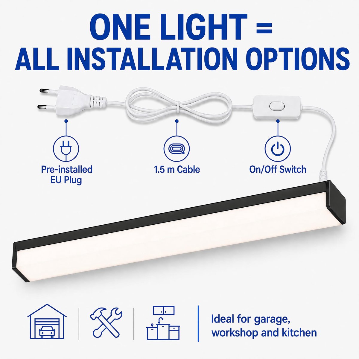 LED Röhre 120 cm - insteekbaar - 3000 K/4200 K/6500 K - ideaal voor garage en werkplaats - ShopVlot
