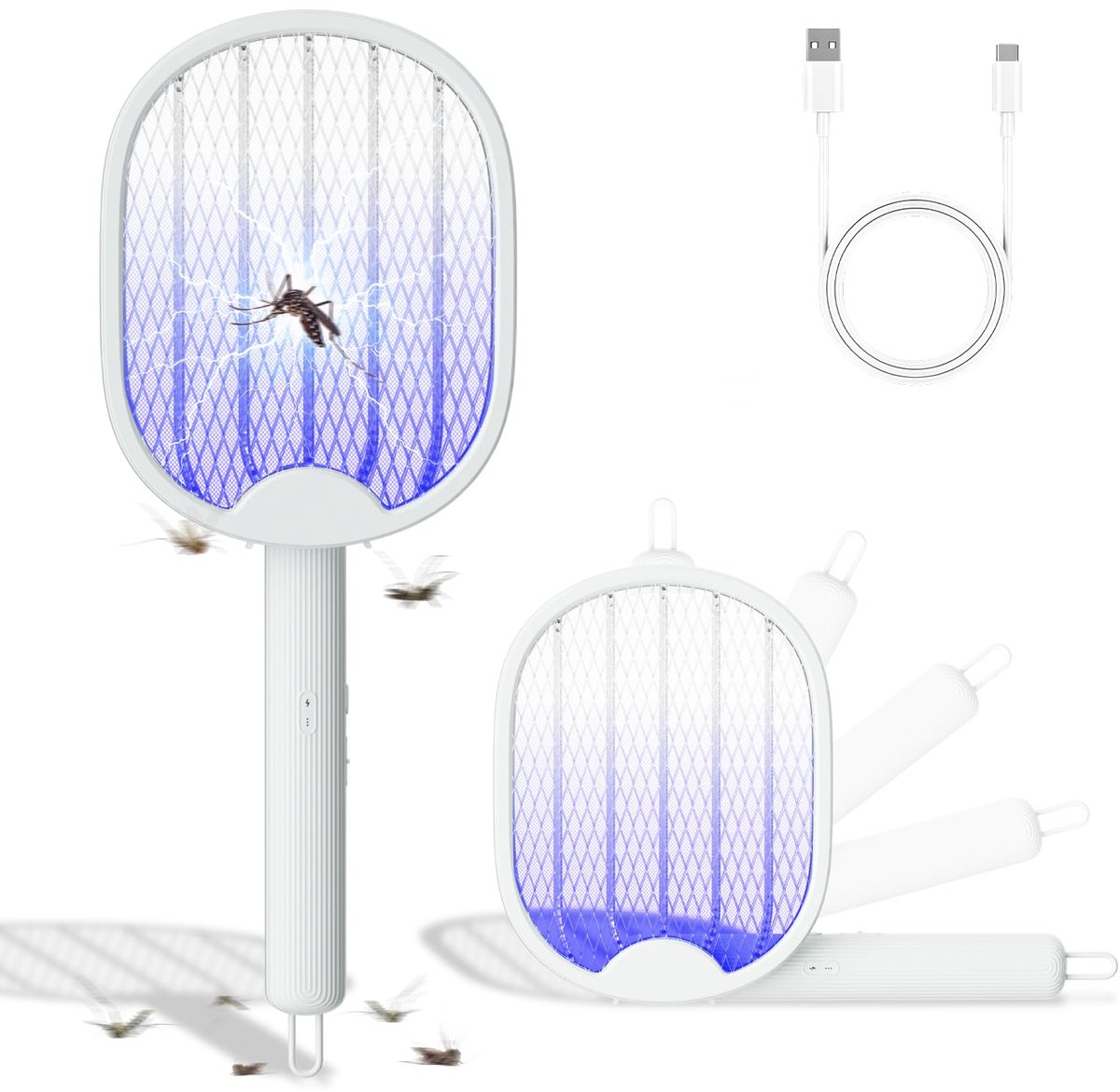 Elektrische muggenmepper 3000 V - oplaadbaar met ledlicht - draagbaar voor binnen en buiten - ShopVlot