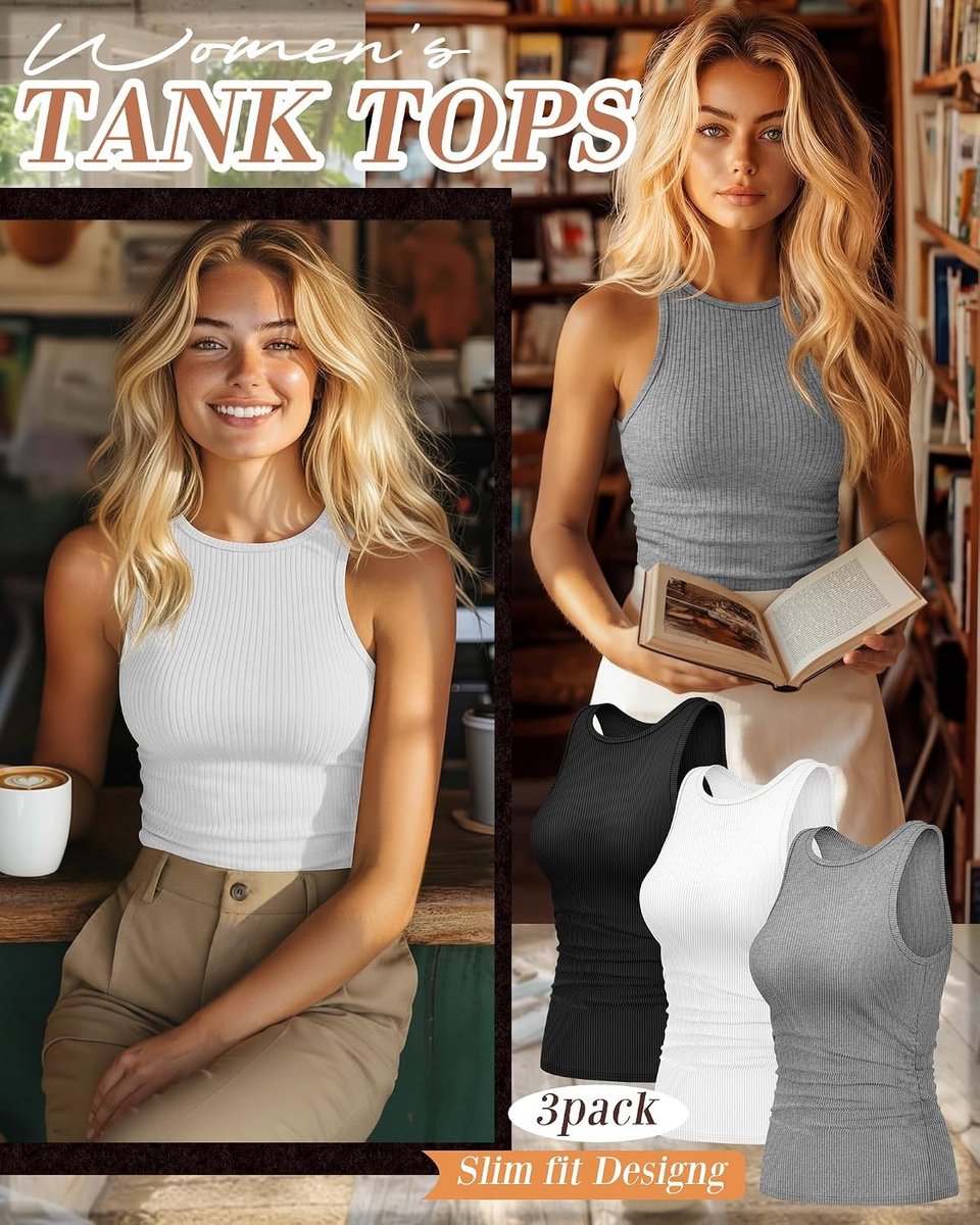 Dames Mouwloze Tanktops - 3-Pack Ribbelgebreide Slim Fit Met Ronde Hals en Zijplooien voor Zomer en Racerback Stijl