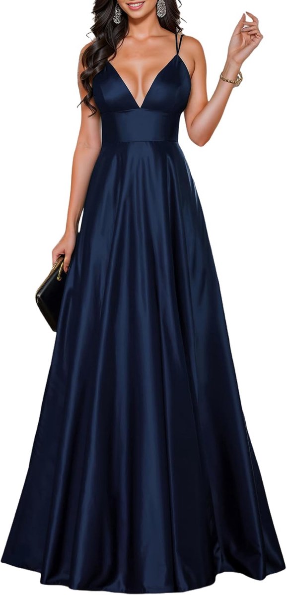 HOMEYEE A490 Women's Elegant V-Neck Long Bridesmaid Dress Sexy Backless A-line Prom Dress Wedding Dress - ShopVlot