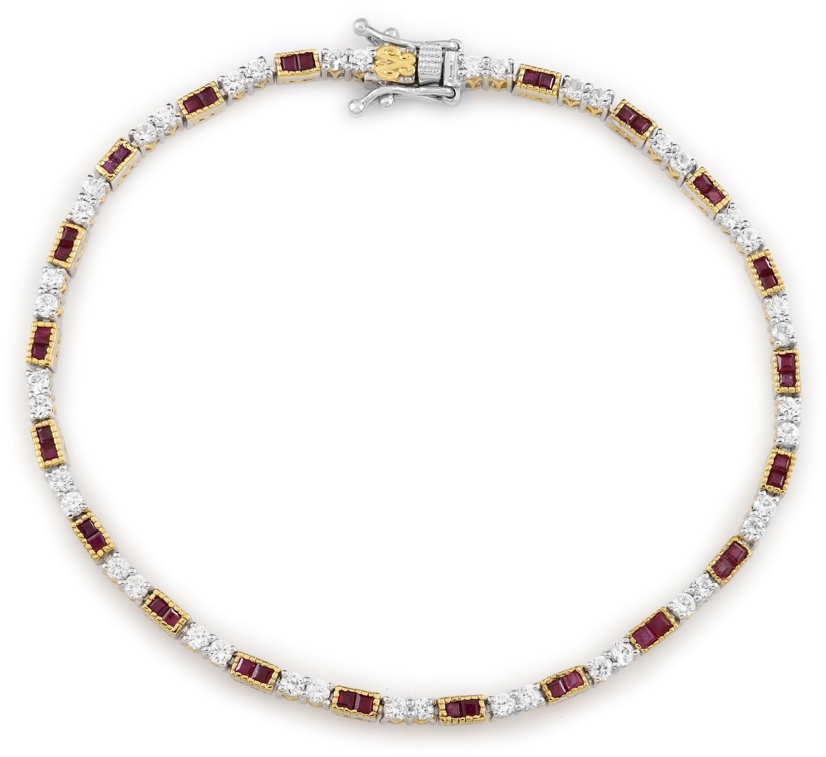 Cavill - Zilveren Armband 925 Sterling Zilver Palladiumlaag - 42 Cambodjaanse Zirkonen 2,65 ct + 40 Birmese Robijnen 1,44 ct - Elegant Dames Sieraad