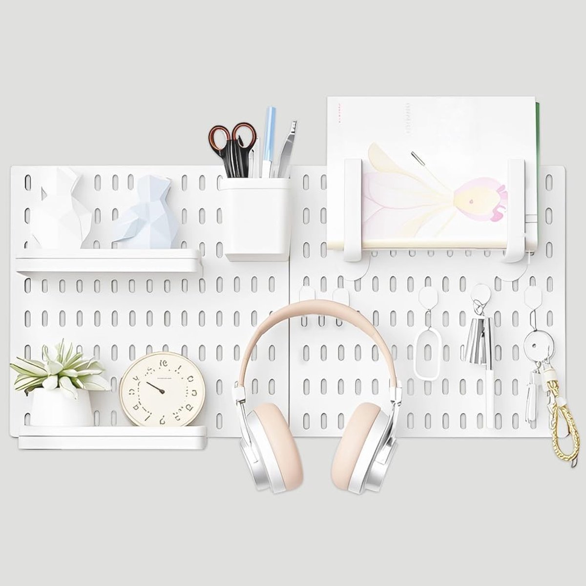 Combinatieset voor Pinborden - Wandorganizer met 2 Pinborden, 1 Opbergdoos, 2 Planken en 7 Haken voor Wanddecoratie en Opberging