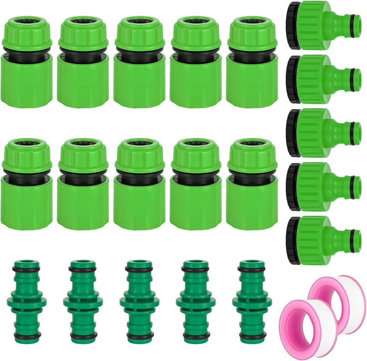 20-delige set tuin slang aansluitingen met snelkoppelingen en dubbele mannelijke connectoren voor 1/2 en 3/4 inch slangen