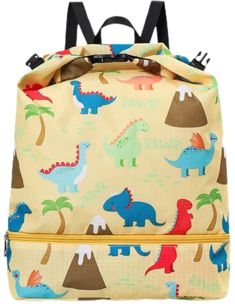 Kinderen zwemtas - gele dinosaurus - droge nat gescheiden - ideaal voor zwembad en strand - ShopVlot