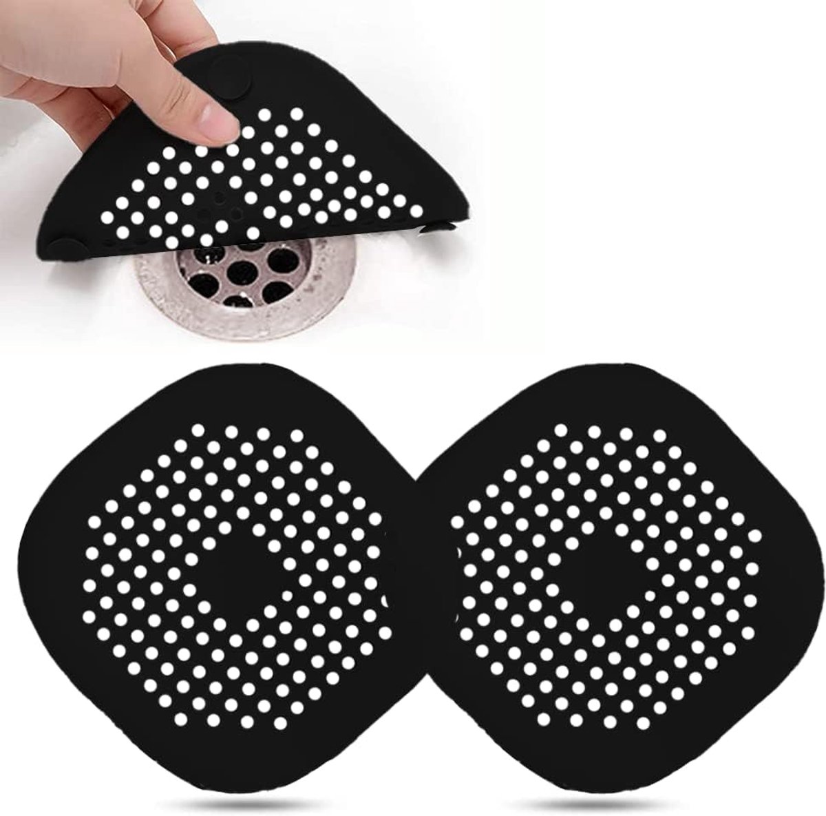 Afvoerzeef, 2 Stuks Afvoerbescherming, Afvoer Protector Filter, Afvoerzeef Siliconen, voor Badkamer, Keuken, Gootsteen(2 Zwart)