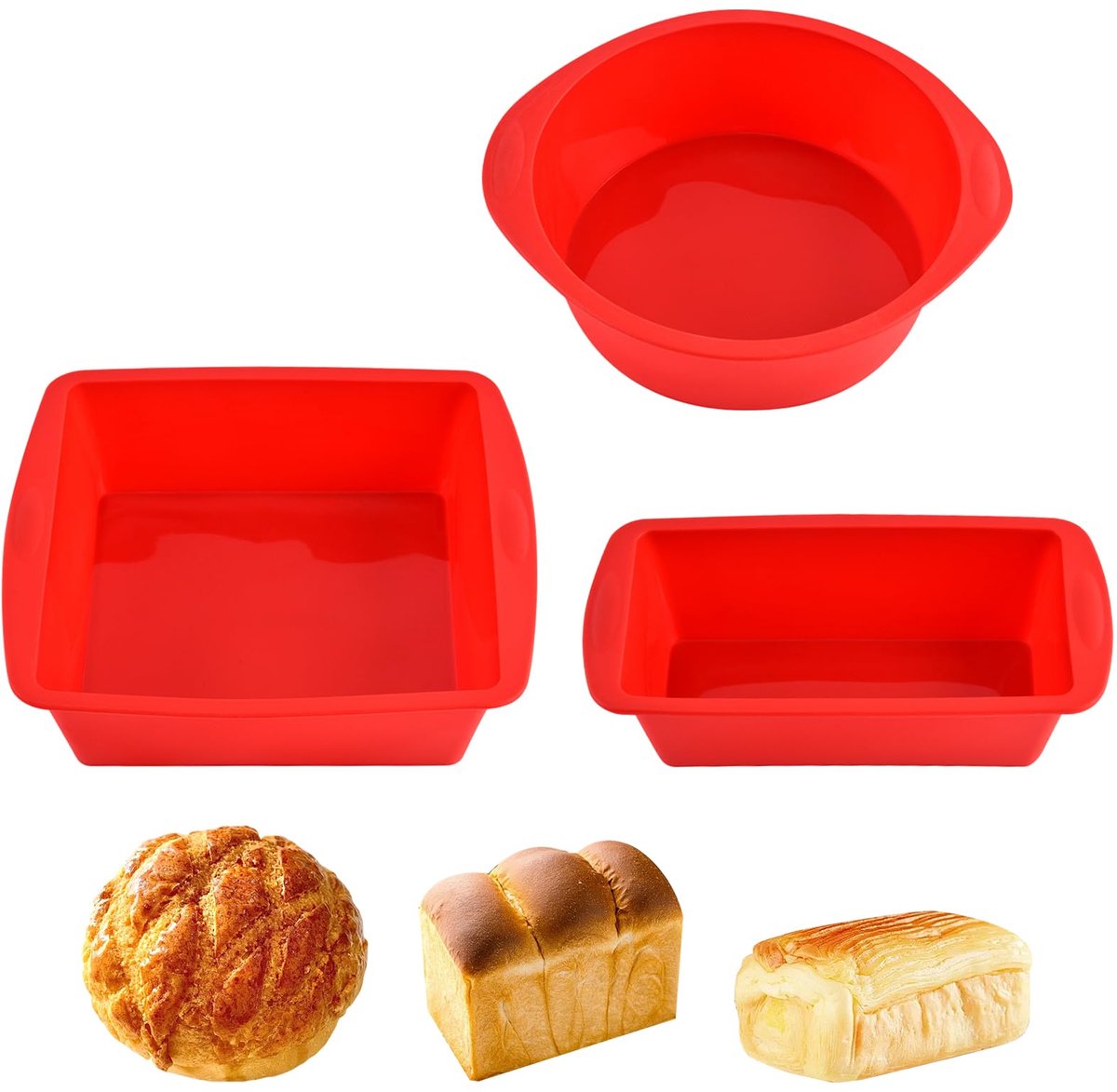 Siliconen bakvormen 3 stuks - rechthoekig en rond - herbruikbaar - ideaal voor cake en quiche - ShopVlot