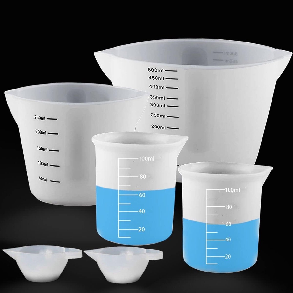 Siliconen maatbekers 500ml & 250ml - herbruikbaar - 6 stuks - ideaal voor epoxyhars en ambachten - ShopVlot