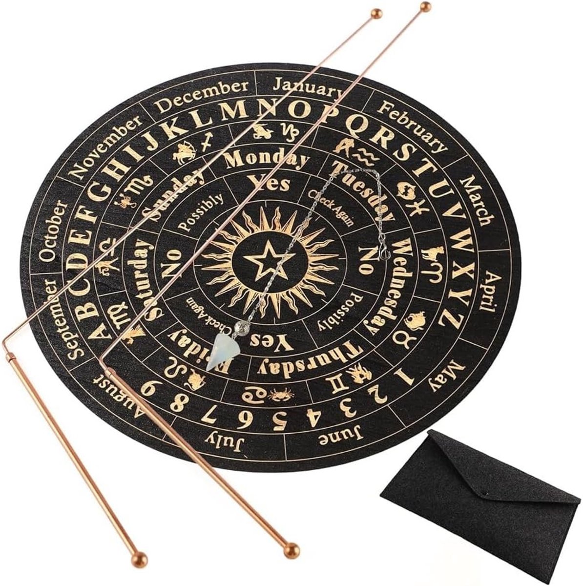 Waarzeggerijset met 2 Staven, Wichelroedelklok en Mat - Ideaal voor Koperwiesthesie, Spirituele Praktijken en Meditatie