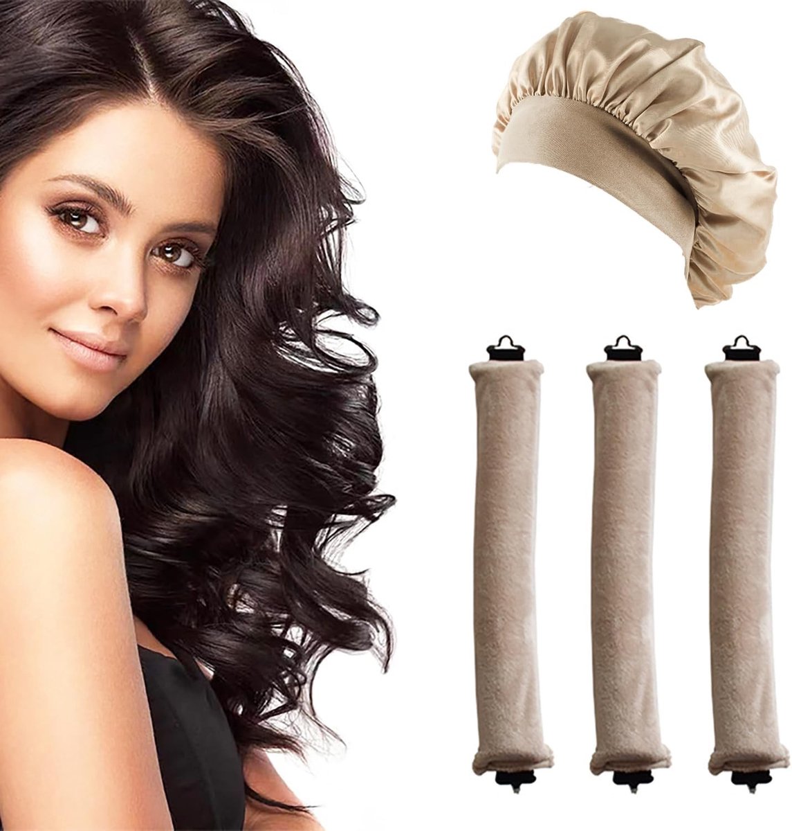 Curlers zonder warmte en zijden kap voor 's nachts, flexibele rodden met haken en clips voor mooie krullen, ideaal voor lang haar