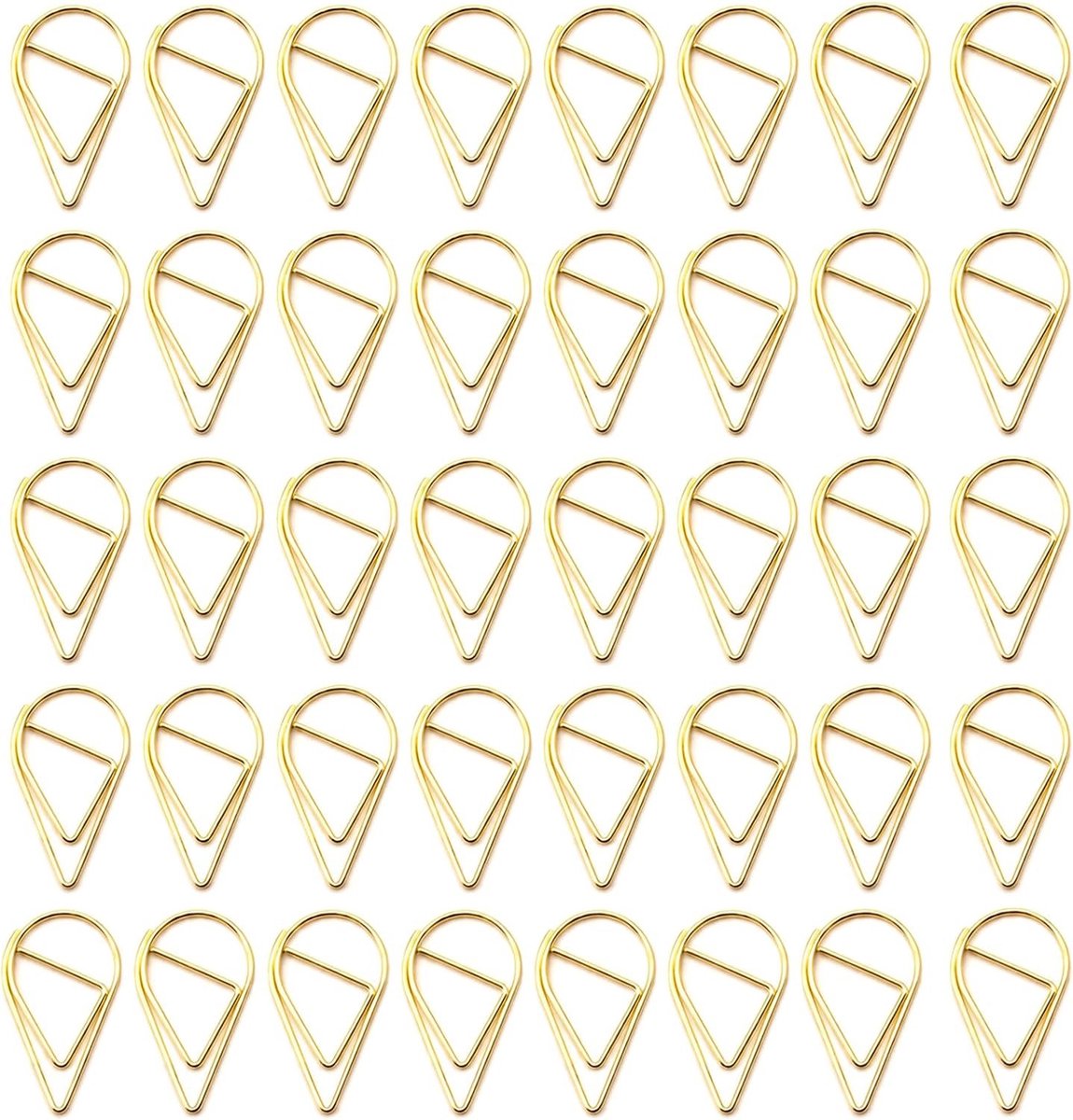 Gouden paperclips in waterdruppelvorm, 100 stuks, metalen kantoormaterialen voor documenten en posters