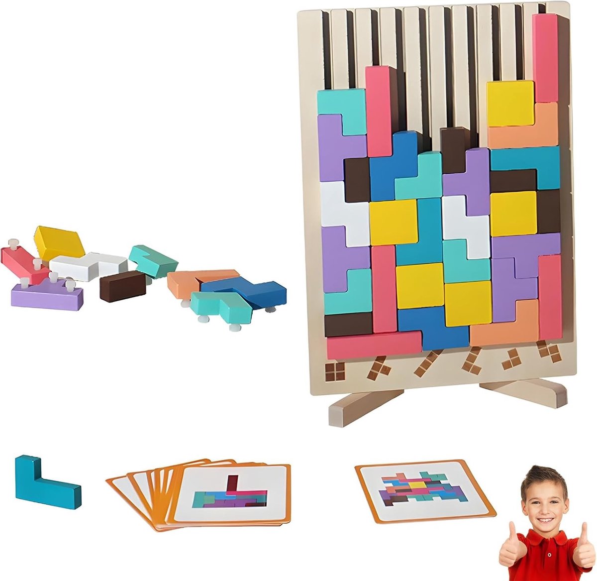 Interactief Houten Puzzelspel voor Kinderen en Volwassenen, 10 Uitdagende Kaarten, Verbeter Kleurherkenning en Denkvaardigheden