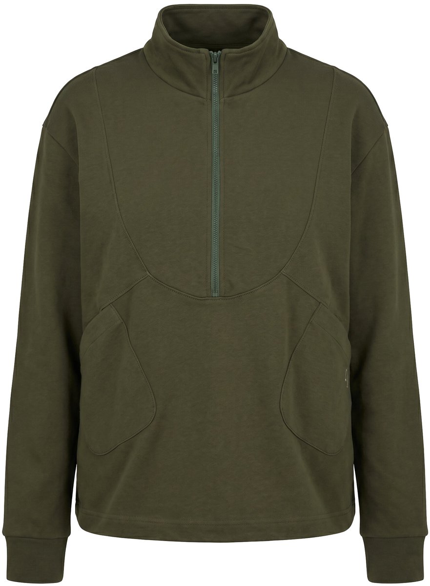 Ulla Popken - Dames - Sweatshirt tunnelkoord opstaande kraag lange mouwen - Donkerkaki - Maat 54+