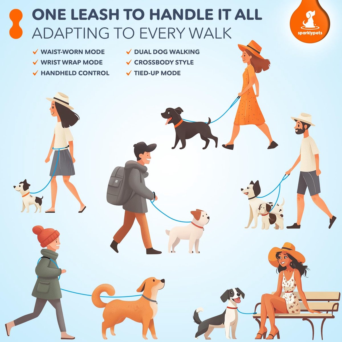 Hondenriem handsfree Bungee - verstelbare slipriem - voor middelgrote en grote honden - ShopVlot