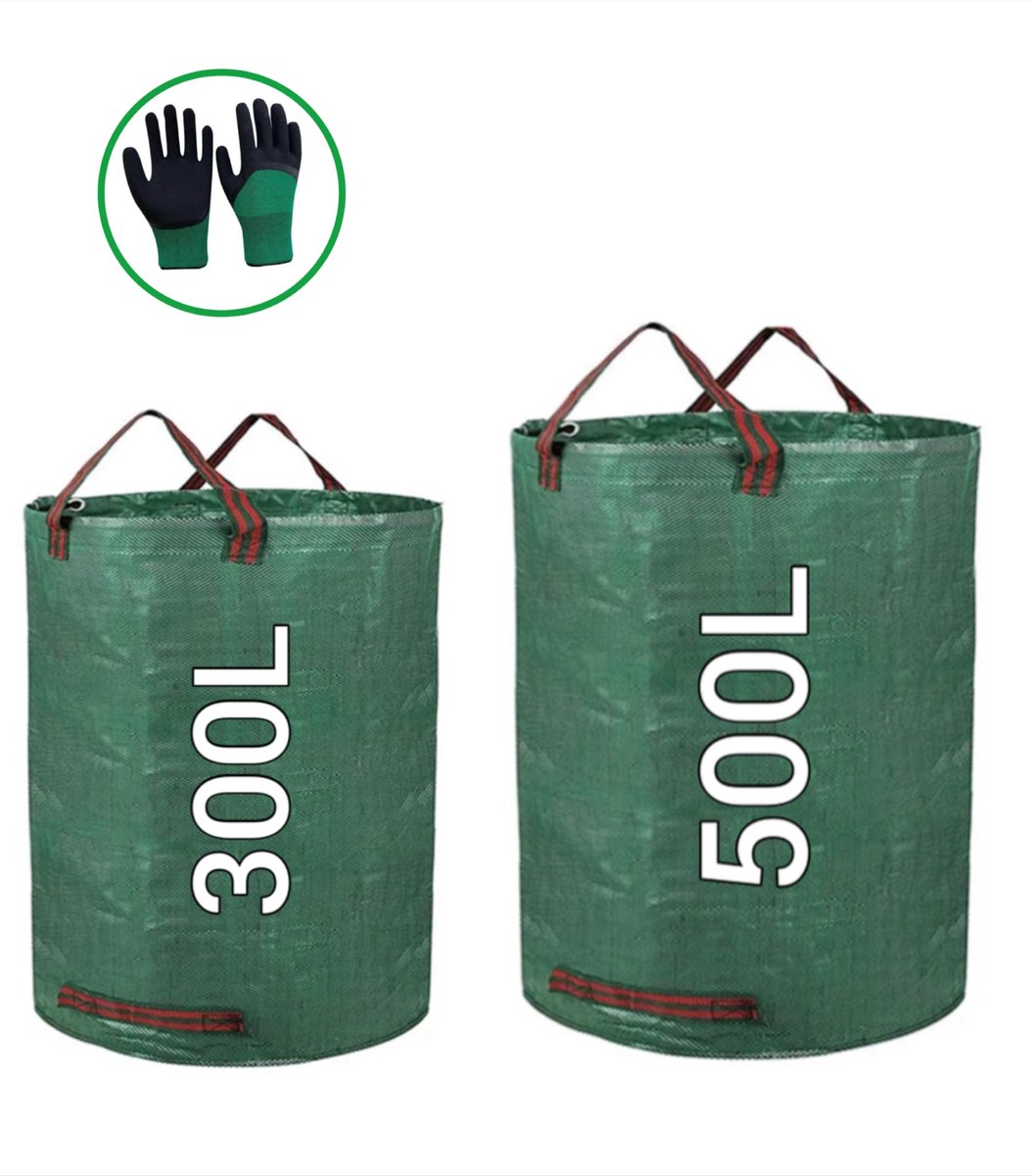 Tuinzakken set van 2 (300 l + 500 l) - met tuinhandschoenen - stevig en veelzijdig - ideaal voor tuinonderhoud - ShopVlot