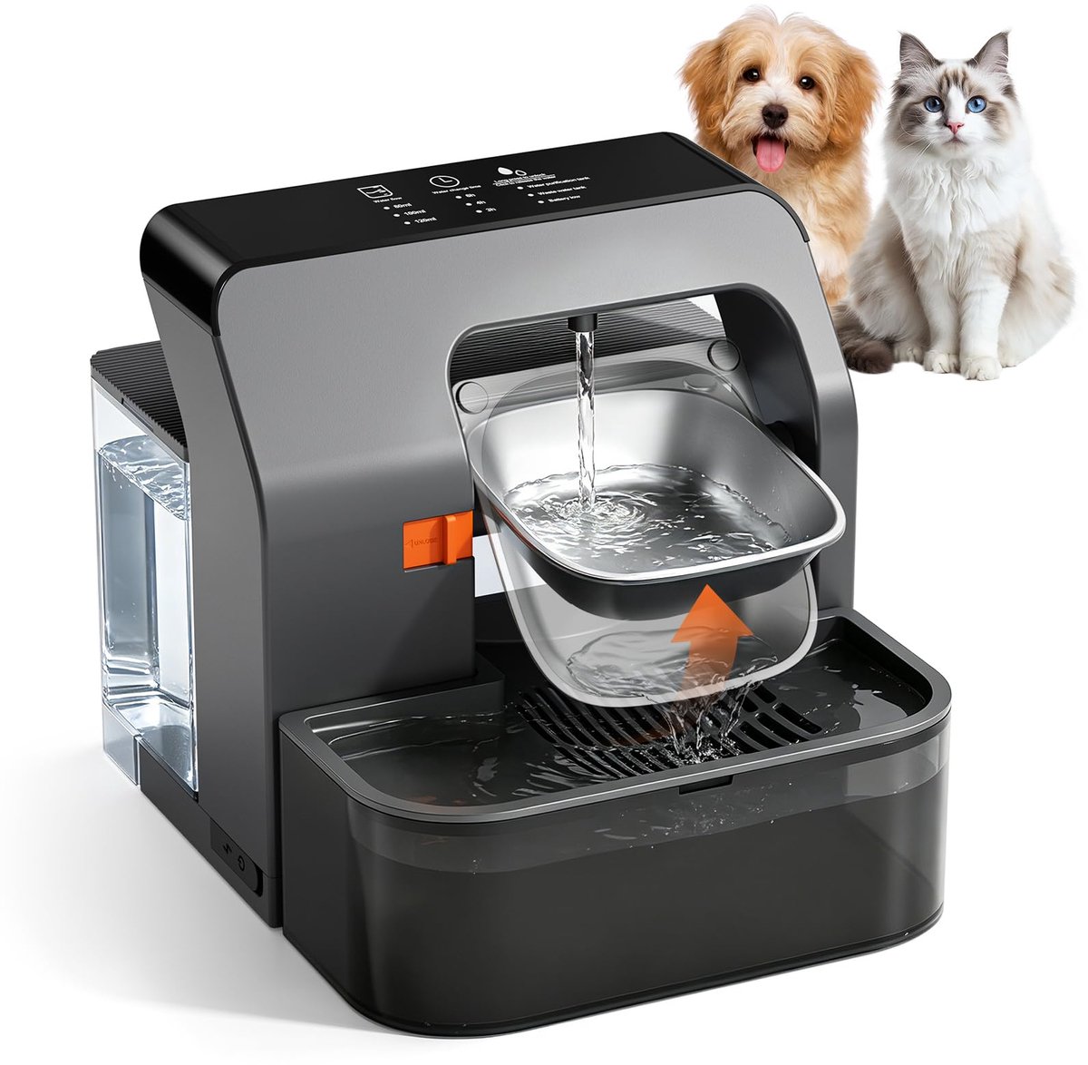 Draadloze kattenfontein 3,2 l - tijdgestuurd draaiplateau - scheiding vers en afvalwater - 180 dagen accu - ShopVlot