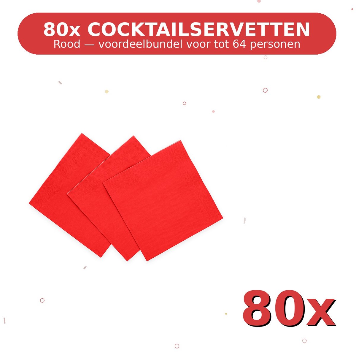 Cocktail servetten 24x24cm FSC Rood - Voordeelverpakking 80 Stuks voor tot 64 Personen - Feestartikelen