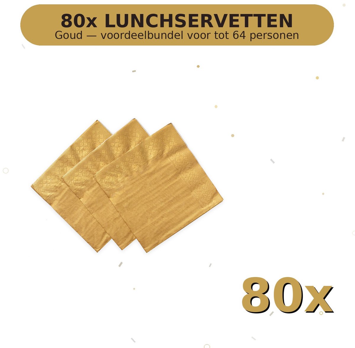 Lunch servetten 33x33cm FSC Goud - Voordeelverpakking 80 Stuks voor tot 64 Personen - Feestartikelen