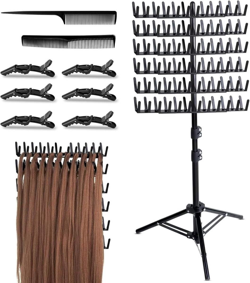 Hair Extension Holder with 144 Pegs, Height Adjustable Hair Rack for Braids, Wig Storage Hanger, Double Sided Braid - ShopVlot