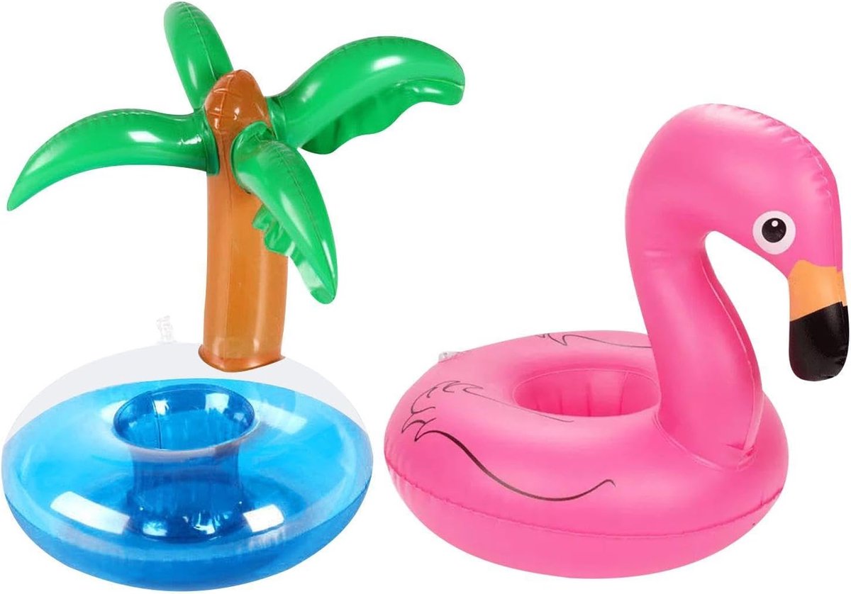 1 Piece Inflatable Coconut Tree Coaster and 1 Piece Inflatable Flamingo Coaster, Swimming Water Coaster, Pool Party - ShopVlot
