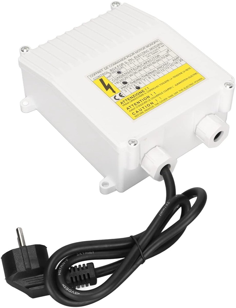Diepe Wellpomp Regelaar voor Huishoudelijk Gebruik - Externe Besturingsbox voor Dompelpompen (1.1KW 1.5HP 40uf 12A EU Plug 220V) met Automatische Inschakeling en Overbelastingsbeveiliging