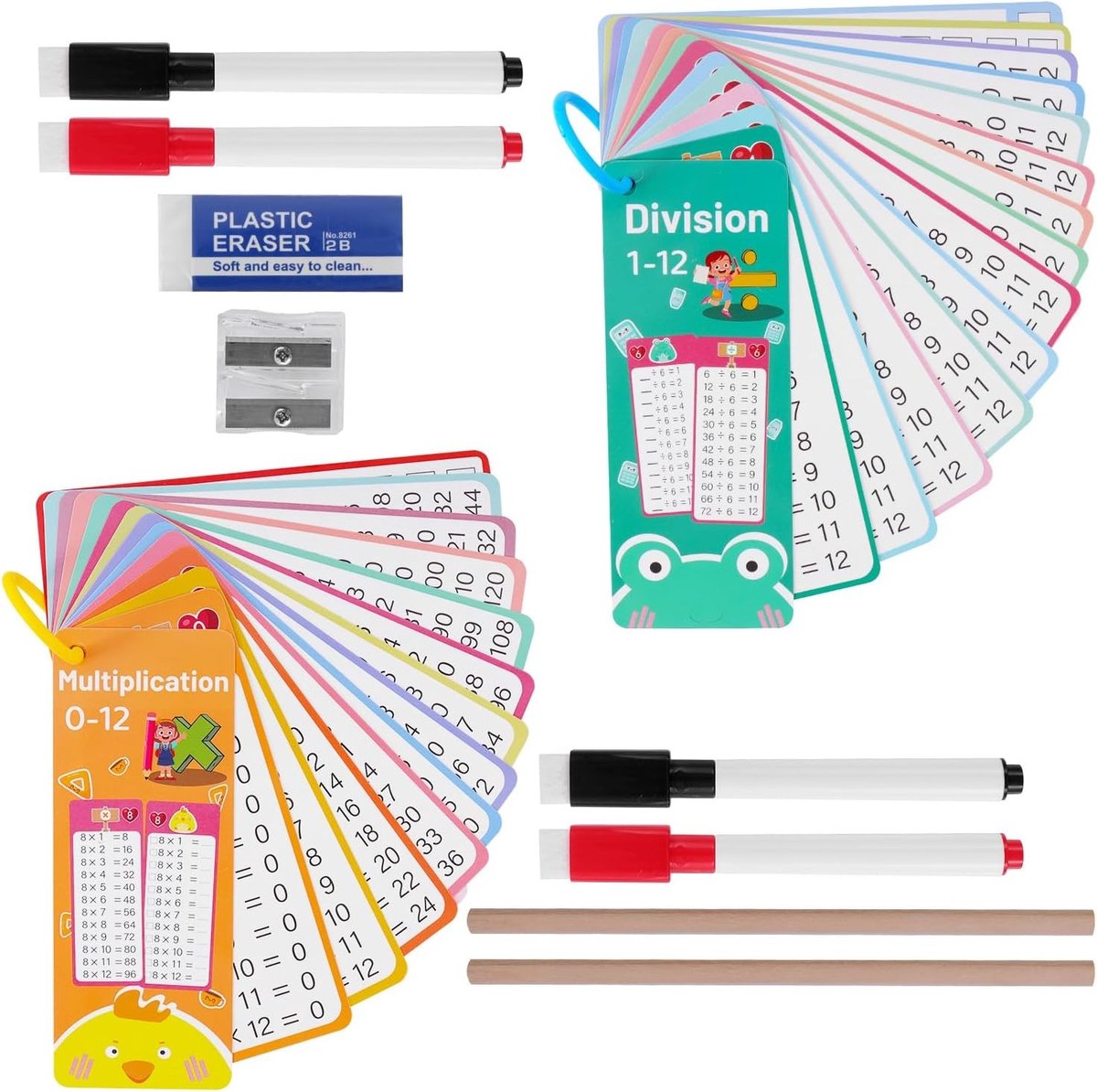Leerzame Vermenigvuldigingskaarten voor Kinderen, Herbruikbare Wiskundekaarten voor Rekenen en Delen, Educatieve Flashcards 0-12