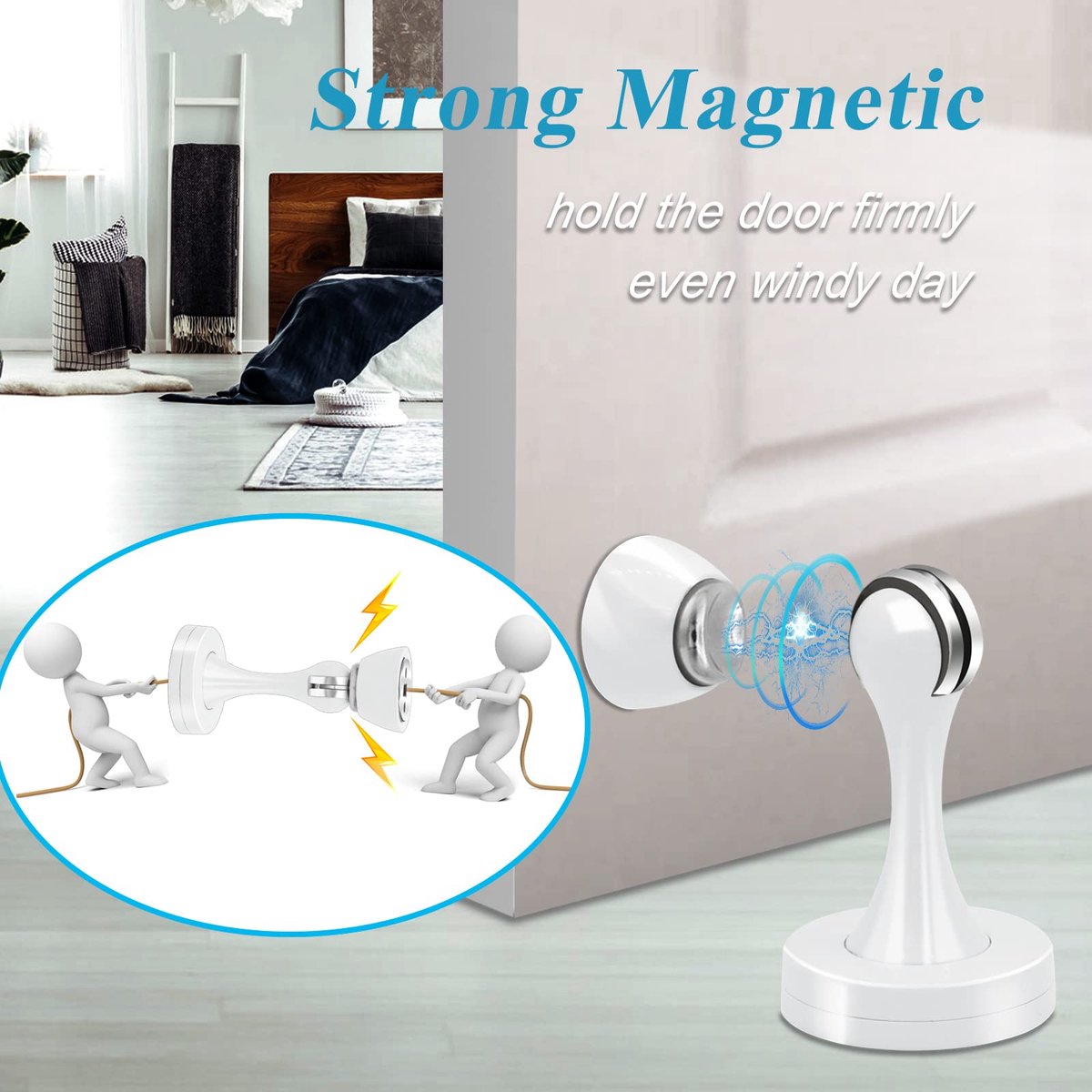 Magnetische deurstop, witte magnetische deurstopper, roestvrij staal, magnetische deurhouder, vangst, zware - ShopVlot