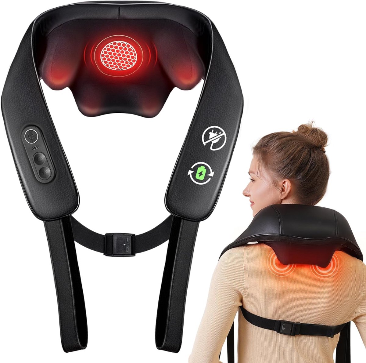 VALI® Nekmassage Apperaat - Elektrisch Nekmassage Apparaat - Nekmassage Apparaat Draadloos - Zwart - 31cm x 22cm x 10cm