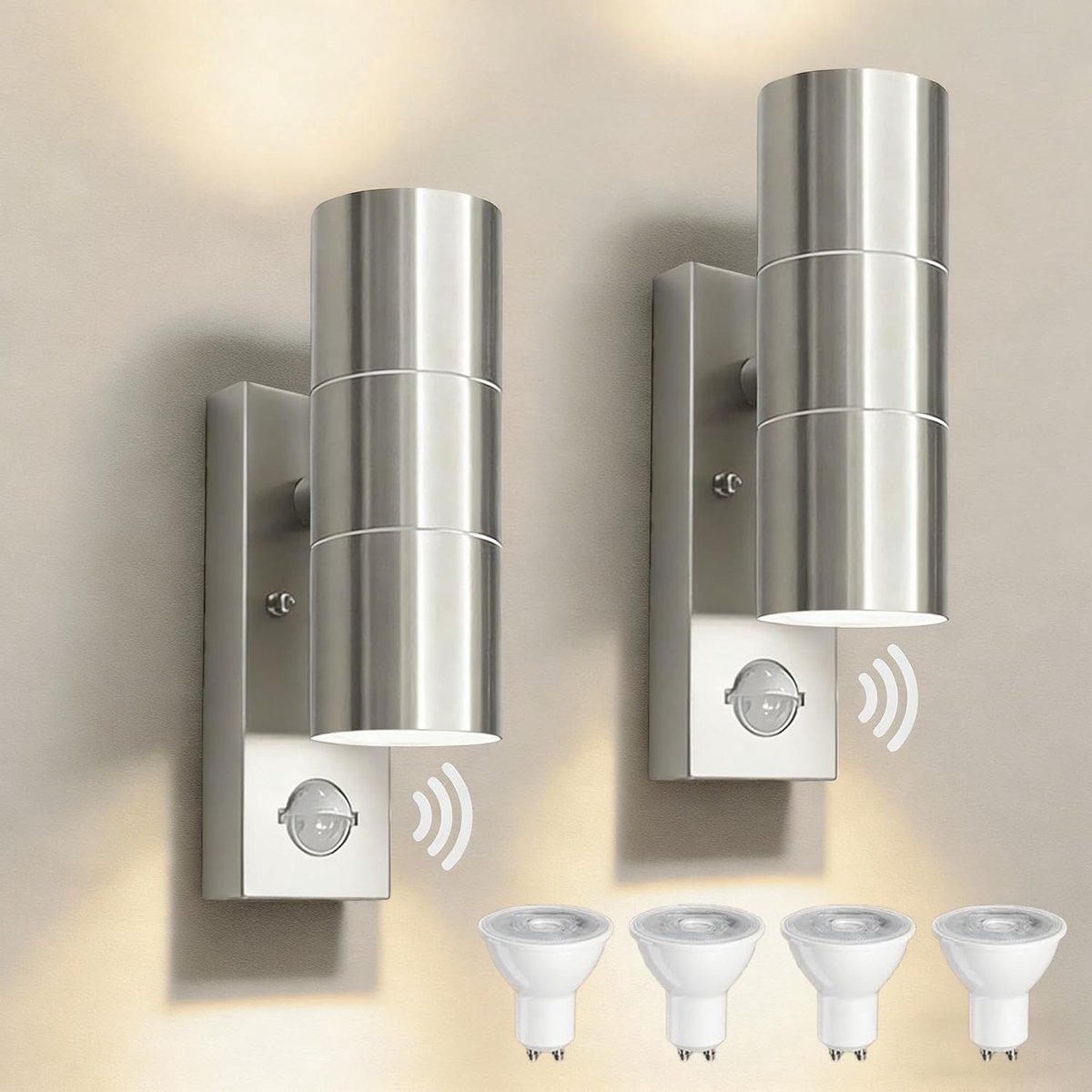 JNR LED Outdoor Light Stainless Steel with Adjustable PIR Motion Sensor and Twilight Switch, IP54 Waterproof, Vertical - ShopVlot