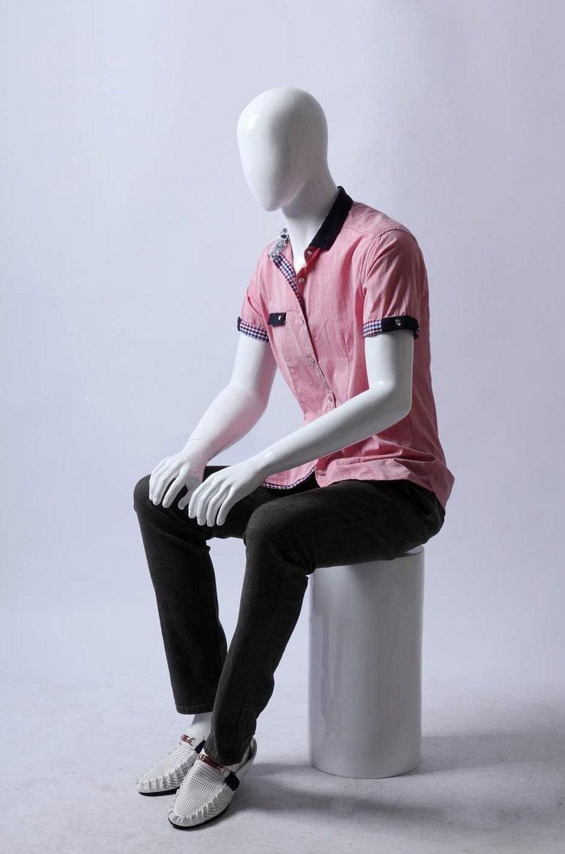 Abstracte Mannequin - Zittend Model - Kleding Presentatie - 8 Delen Demontabel - 141 cm Hoog - Wit Gelakt