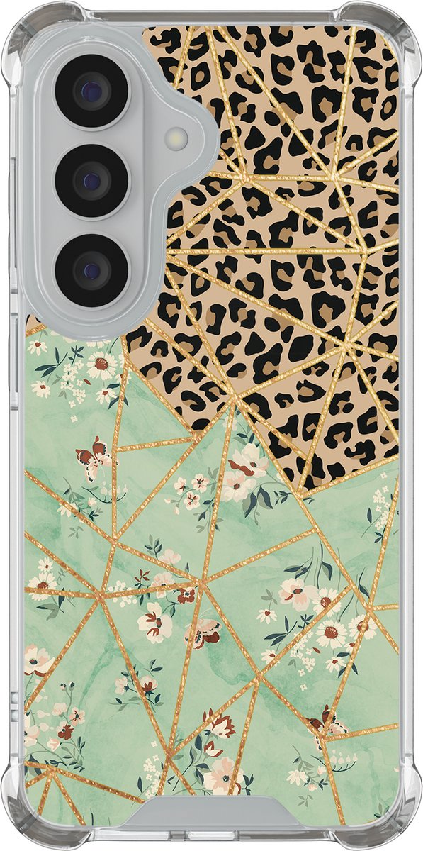 Shockproof hoesje - Geschikt voor Samsung Galaxy S26 - Luipaard bloemen print - Extra sterke case - TPU/polycarbonaat - Print / Illustratie - Multi, Transparant