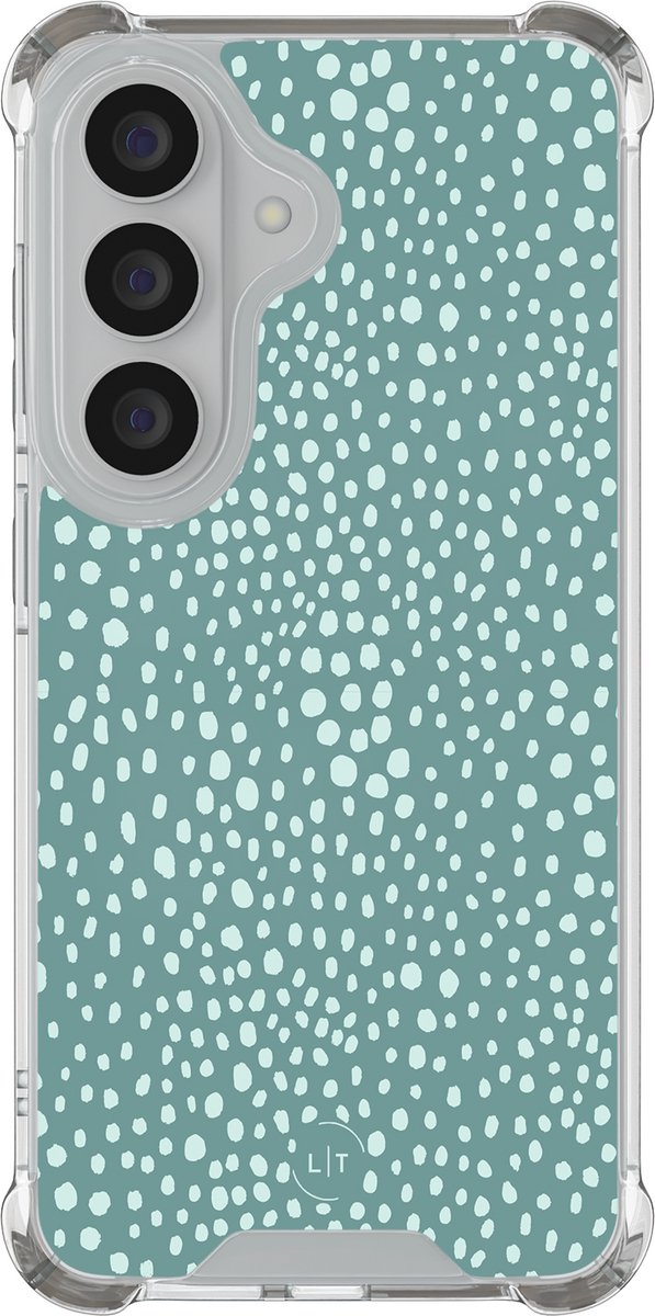 Shockproof hoesje - Geschikt voor Samsung Galaxy S26 - Blue dots - Extra sterke case - TPU/polycarbonaat - Gestipt - Blauw, Transparant