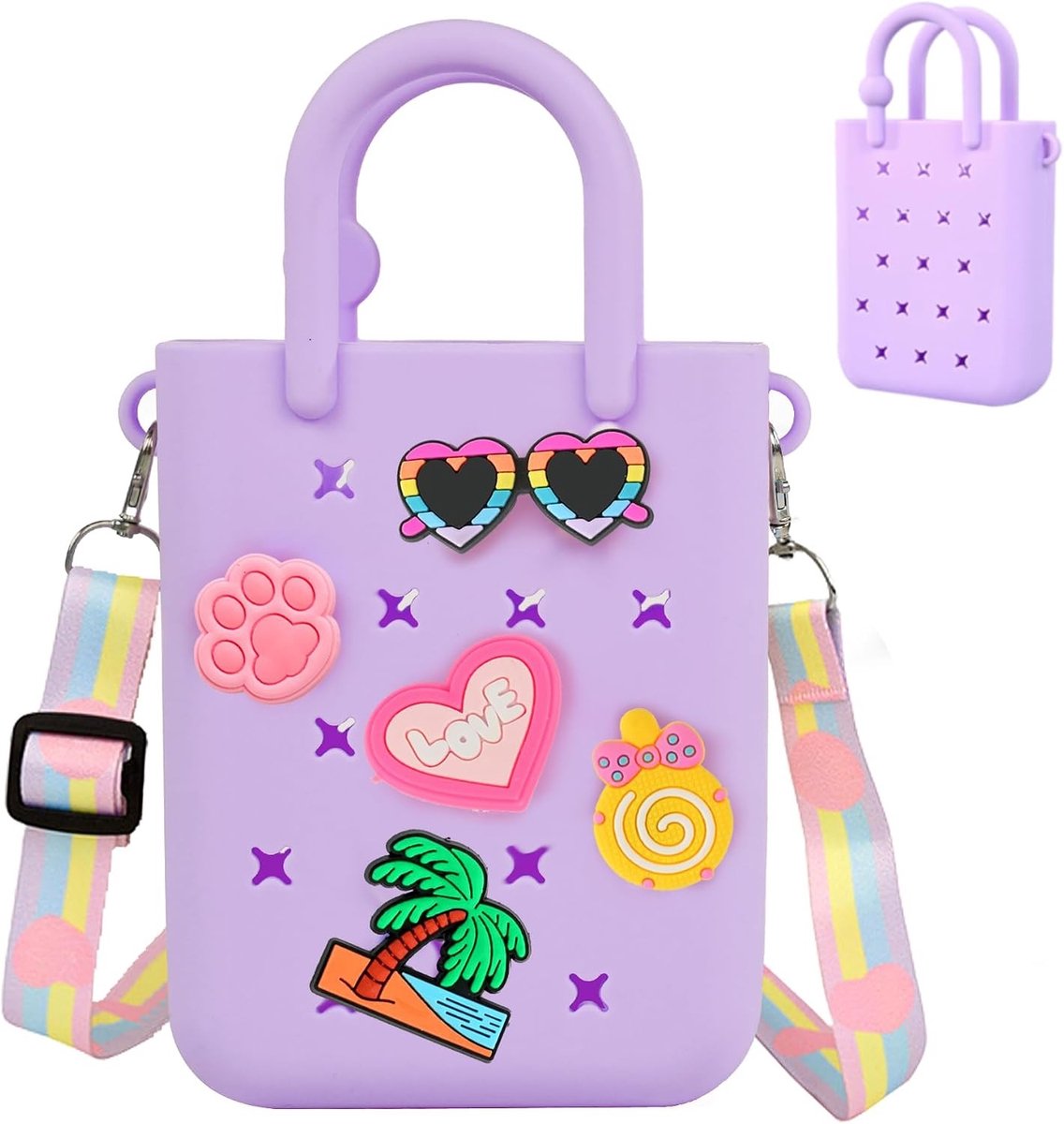 Waterdichte Mini Rubber Tote Bag voor Strand en Outdoor, Perfect voor Meisjes en Vrouwen, Paars, Klein en Lichtgewicht