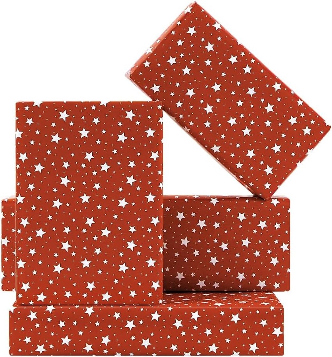 Inpakpapier met sterrenpatroon in rood en wit - 4 vellen voor cadeaus, verjaardagen, bruiloften en kerstfeestjes