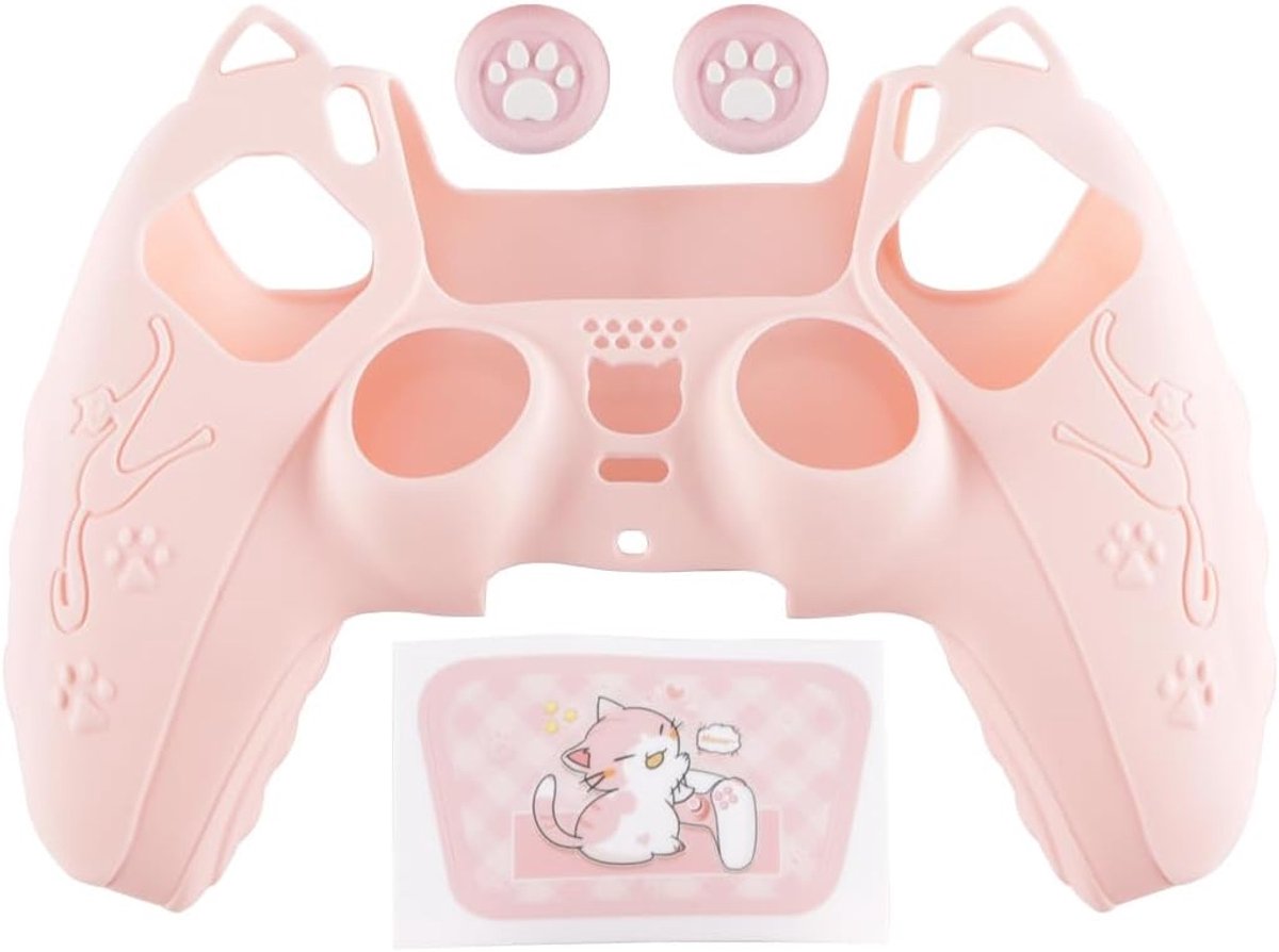 controller skin set roze - zachte anti-slip hoes - duimgrepen en touchpad sticker - optimale grip en bescherming - ShopVlot