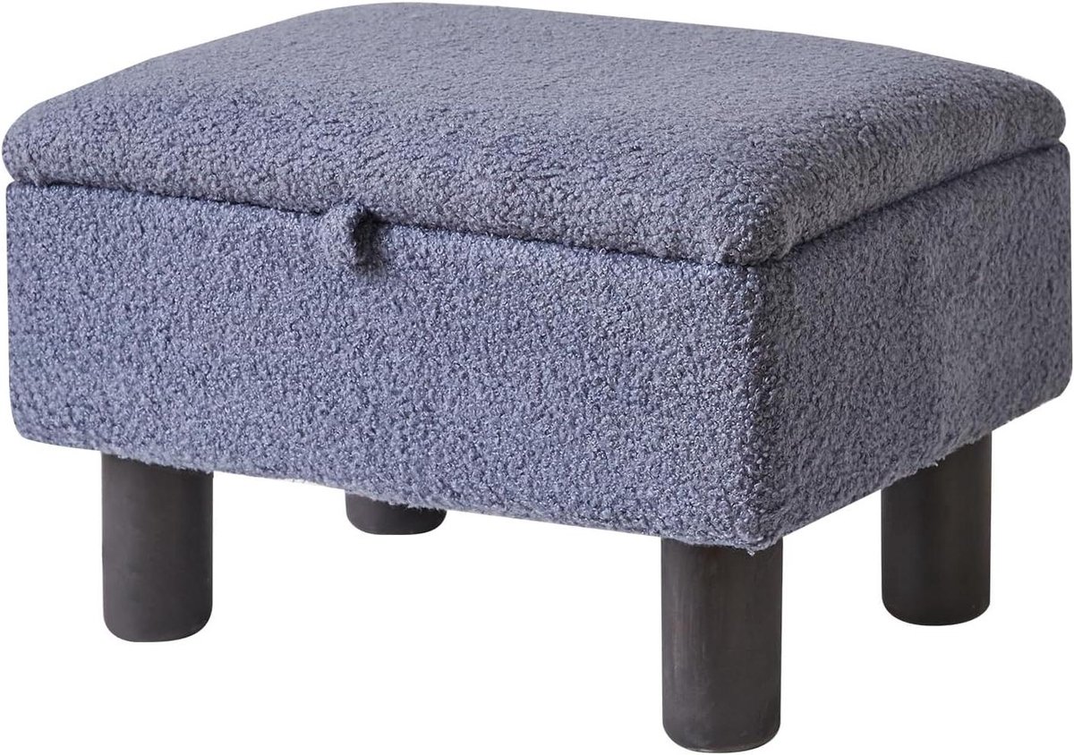 Voetenbank met opslag - Ottomaanse poef kruk - Voeten ontspannen - Verborgen opbergruimte - 16 inch diep - Teddy Blauw Grijs
